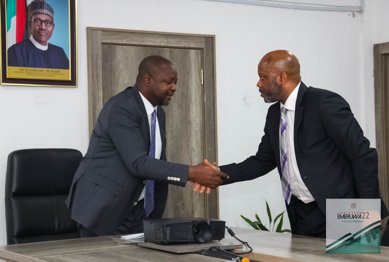 NFF Presidency: Sports Minister hosts Dr. Emeruwa, says all NFF candidates should test their popularity
