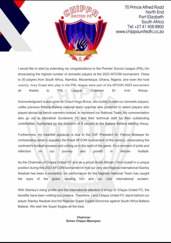 Crisis in South Africa, Chippa United Boss Declares Support For Super Eagles 2 IMG 20240207 WA0287