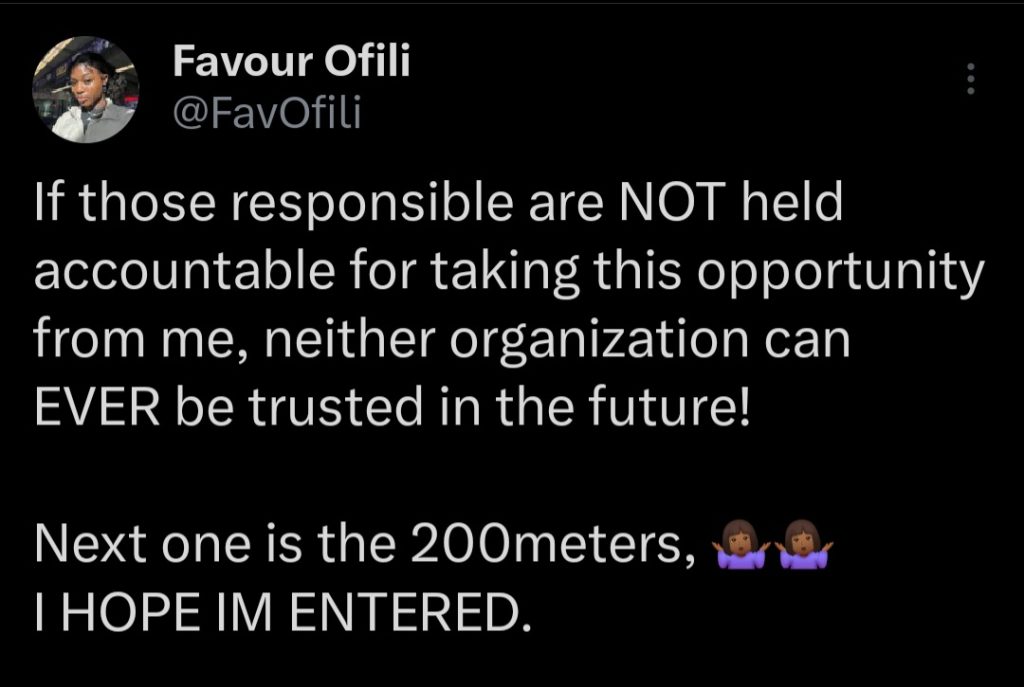 Shocker: Nigerian sprint star not registered to compete... 5 Screenshot 20240731 084533 X